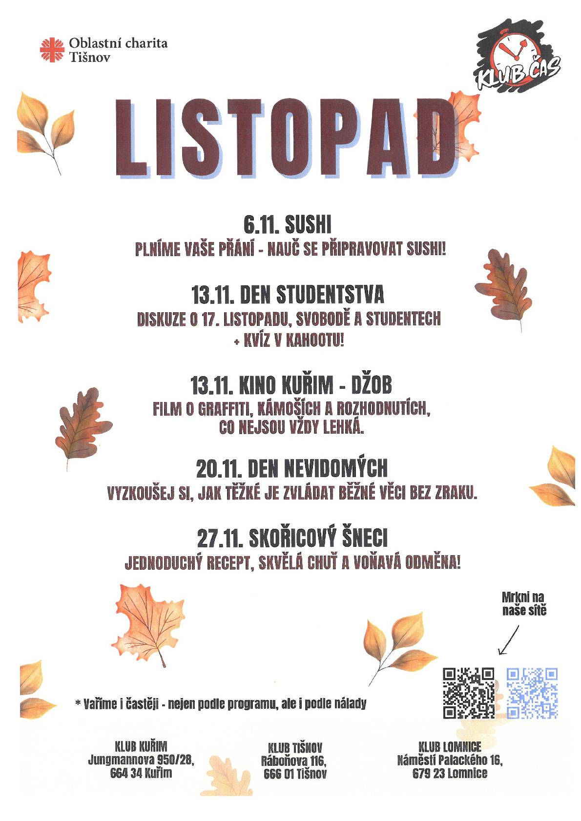 Oblastní charita Tišnov Vás zve na společné vaření.