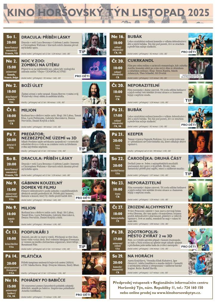 Před námi měsíc listopad a s ním i další dávka kultury v Horšovském Týně.