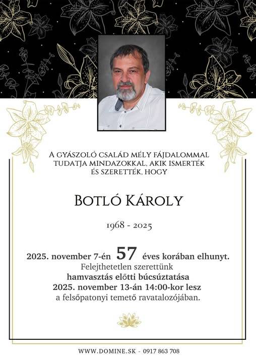 Gyászjelentés - Smútočný oznam