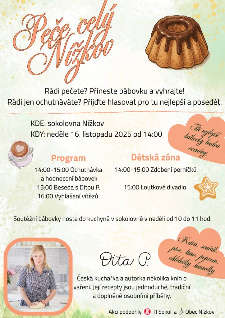 Pečete rádi? Máte rádi sladké? Přijďte ochutnat ty nejlepší bábovky, nebo se rovnou zapojte do soutěže! Každý, kdo upeče a přinese svoji soutěžní bábovku, má šanci vyhrát.