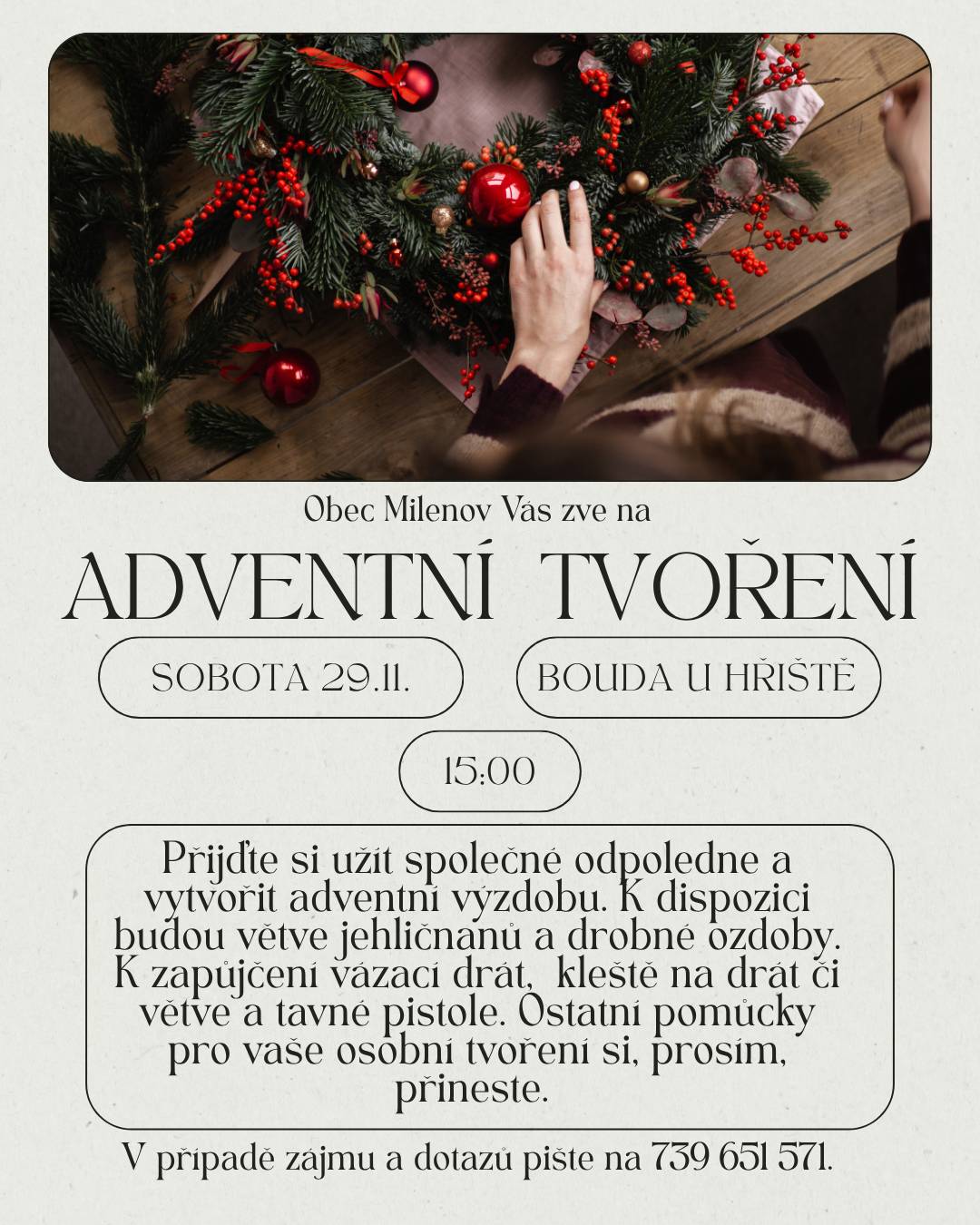 Přijďte si společně vyrobit adventní výzdobu. 🎄🔔❄️
