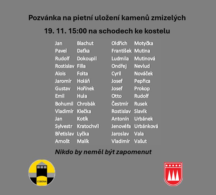 Pozvánka na pietní uložení kamenů zmizelých