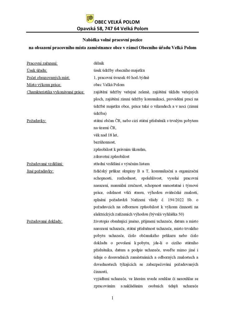 https://www.velkapolom.cz/aktualne/mimoradne-oznameni/pracovni-prilezitost-delnik-1762cs.html