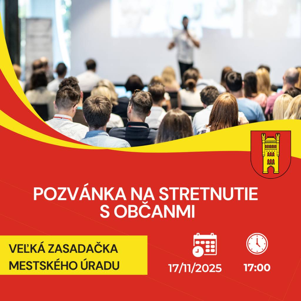 POZVÁNKA  Primátor mesta Galanta Mgr. Peter Kolek pozýva občanov mesta na stretnutie, ktoré sa uskutoční dňa 17. novembra 2025 o 17,00 hod. vo veľkej zasadačke Mestského úradu v Galante za účasti vedenia mesta a poslancov mestského zastupiteľstva.