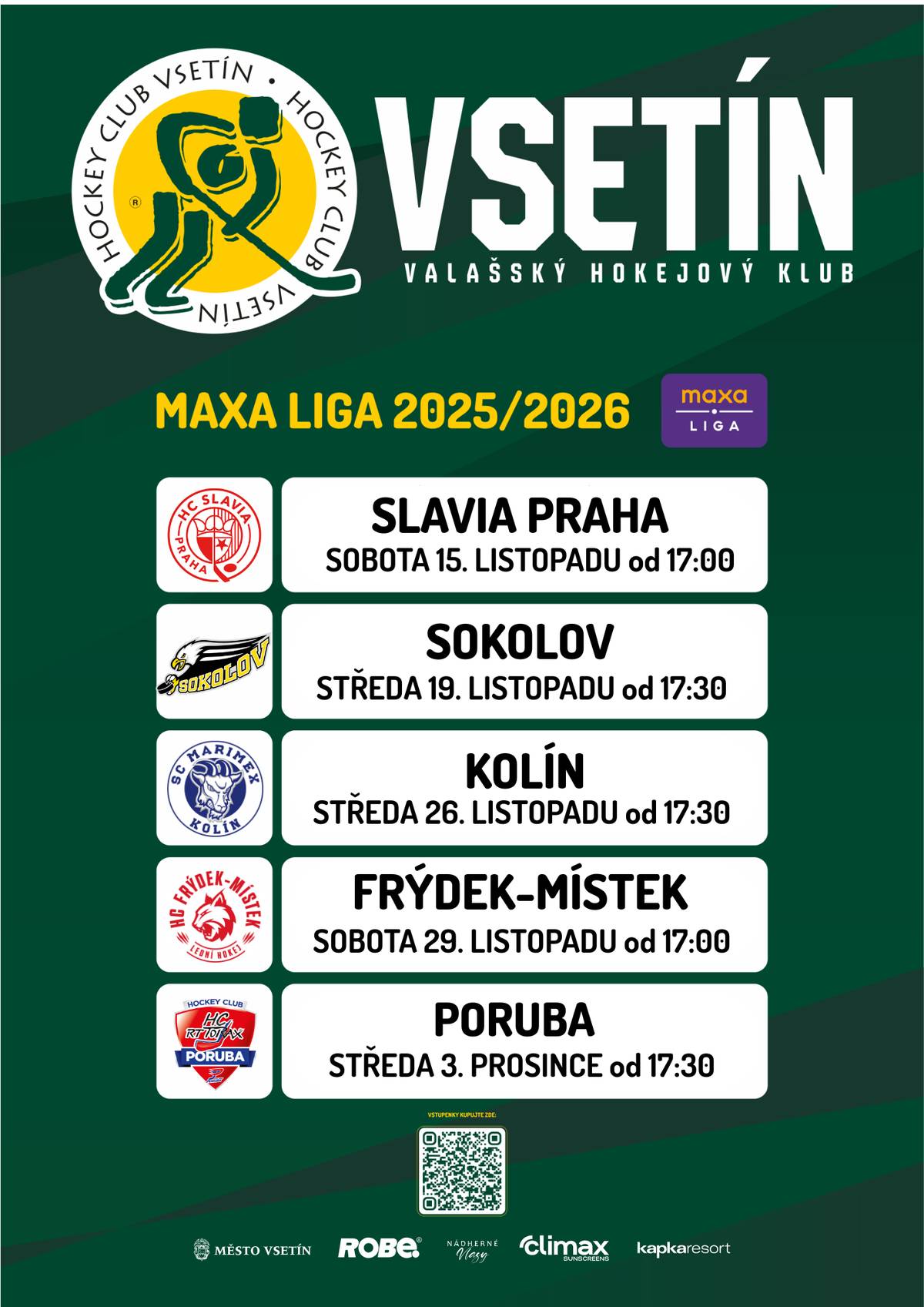 Pozvánka na na hokejové utkání HC ROBE Vsetín na Lapači