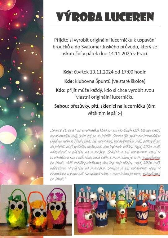 ve čtvrtek 13.11.2025 od 17:00 h ve staré školce