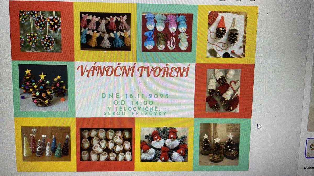 Sdružení maminek Kojčice vás srdečně zve tuto neděli od 14.00 hodin na Vánoční tvoření.