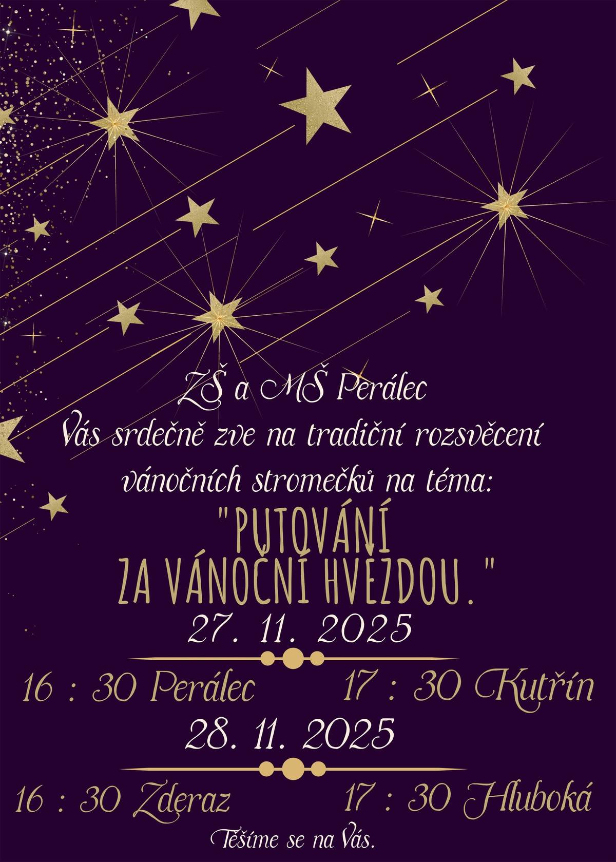 Vážení spoluobčané, dovolujeme si Vás pozvat na tradiční rozsvěcení stromečku, které se uskuteční 27.11. od 16:30 v Perálci a od 17:30 v Kutříně.  Přijďte společně přivítat adventní čas.
