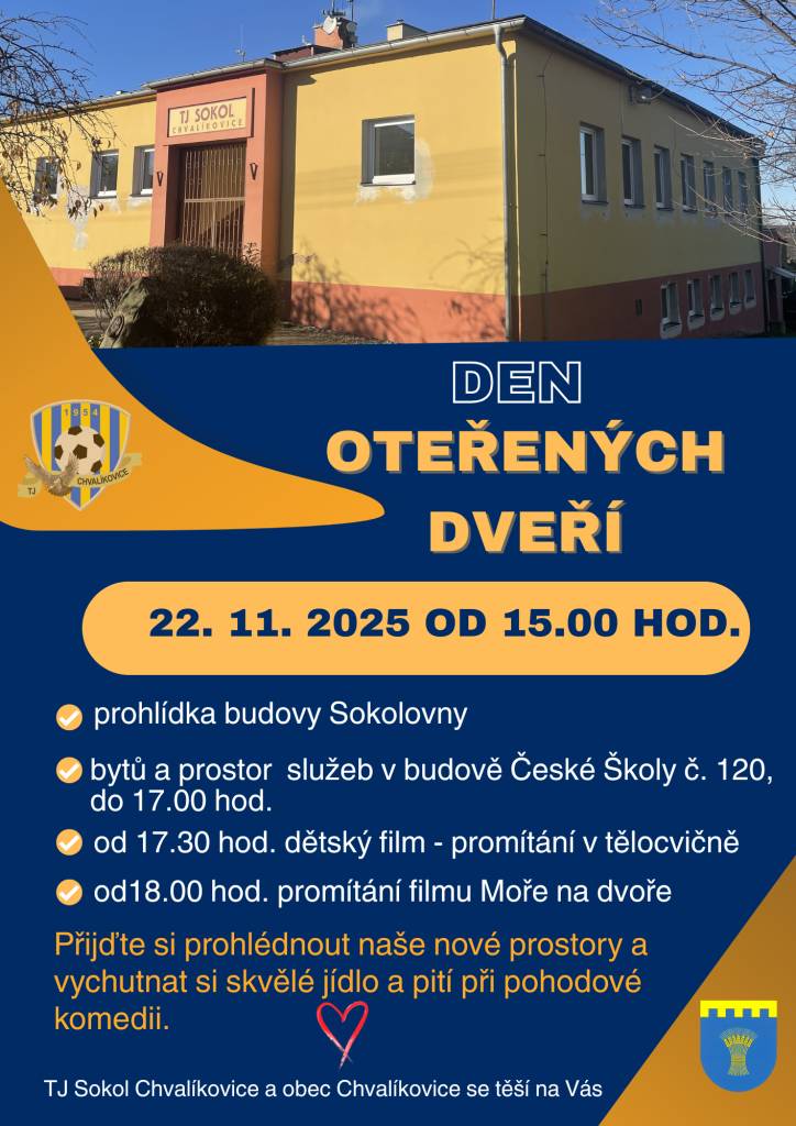 Přijďte si v sobotu 22.11.2025 od 15.00 hod. prohlédnout nově zrekonstruovanou budovu Sokolovny a  prostory v budově České školy č. 120.