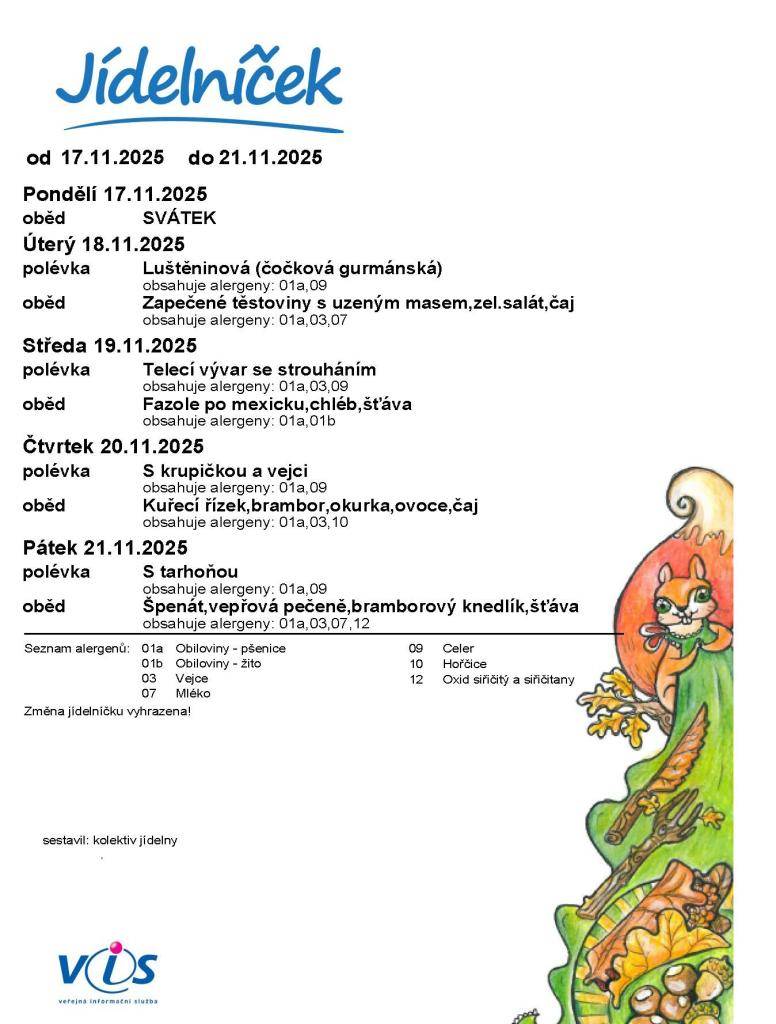 Jídelníček 17. 11. - 21. 11. 2025