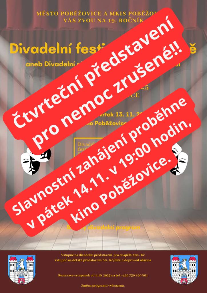 Čtvrtek 13.11.2025 - večerní divadelní představení Staňkovštích ochotníků je z důvodu nemoci zrušené.