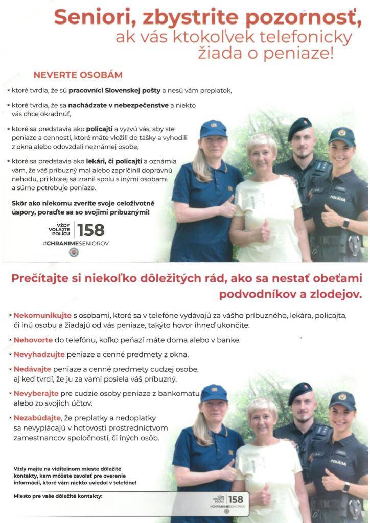 Upozornenie pre seniorov