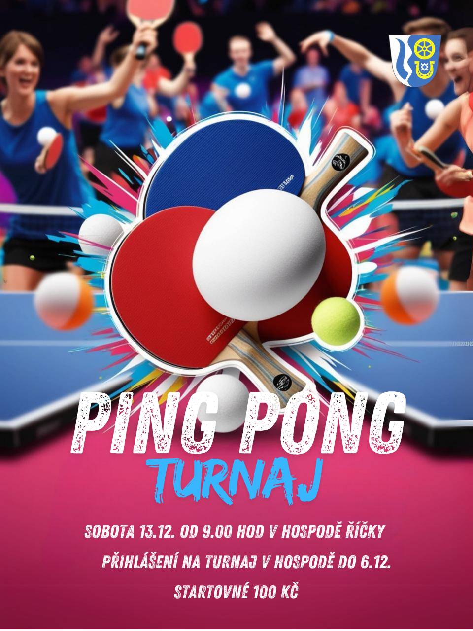 Obec Říčky pořádá v sobotu dne 13.12.2025 vánoční turnaj v ping-pongu. KDY: v sobotu 13.12.2025, začátek v 9h KDE: obecní hospůdka Říčky DETAILY Turnaj je určen všem amatérským hráčům a hráčkám všech věkových skupin. Jde o to si užít poslední společný čas nad ping-pongem v tomto roce. Turnaj se koná, pokud je přihlášeno alespoň 10 účastníků. Maximální počet hráčů je 28. Oběd pro účastníky turnaje zajištěn. PŘIHLAŠOVÁNÍ Na turnaj se přihlaste na baru v naší hospodě  nejpozději do 6.12.2025.