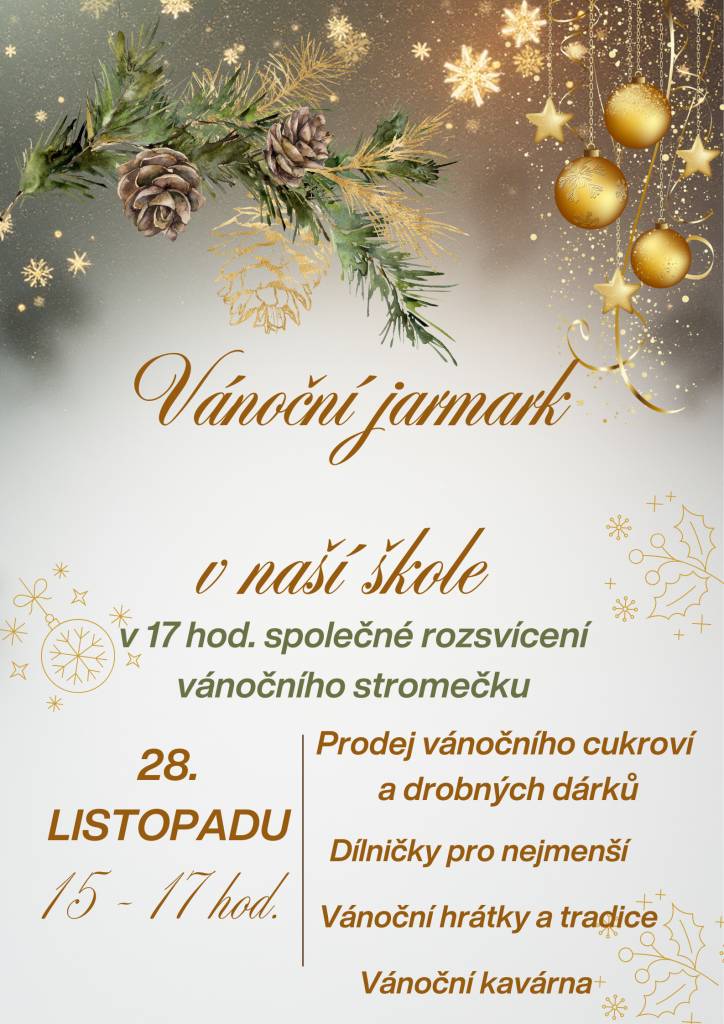 letos zahájí adventní čas. Přijďte v pátek 28. listopadu k nám do školy a nechejte se příjemně naladit vánoční atmosférou. Budete mít možnost ochutnat dobroty z vánoční kavárny, nakoupit drobné vánoční cukroví i výrobky našich žáků.