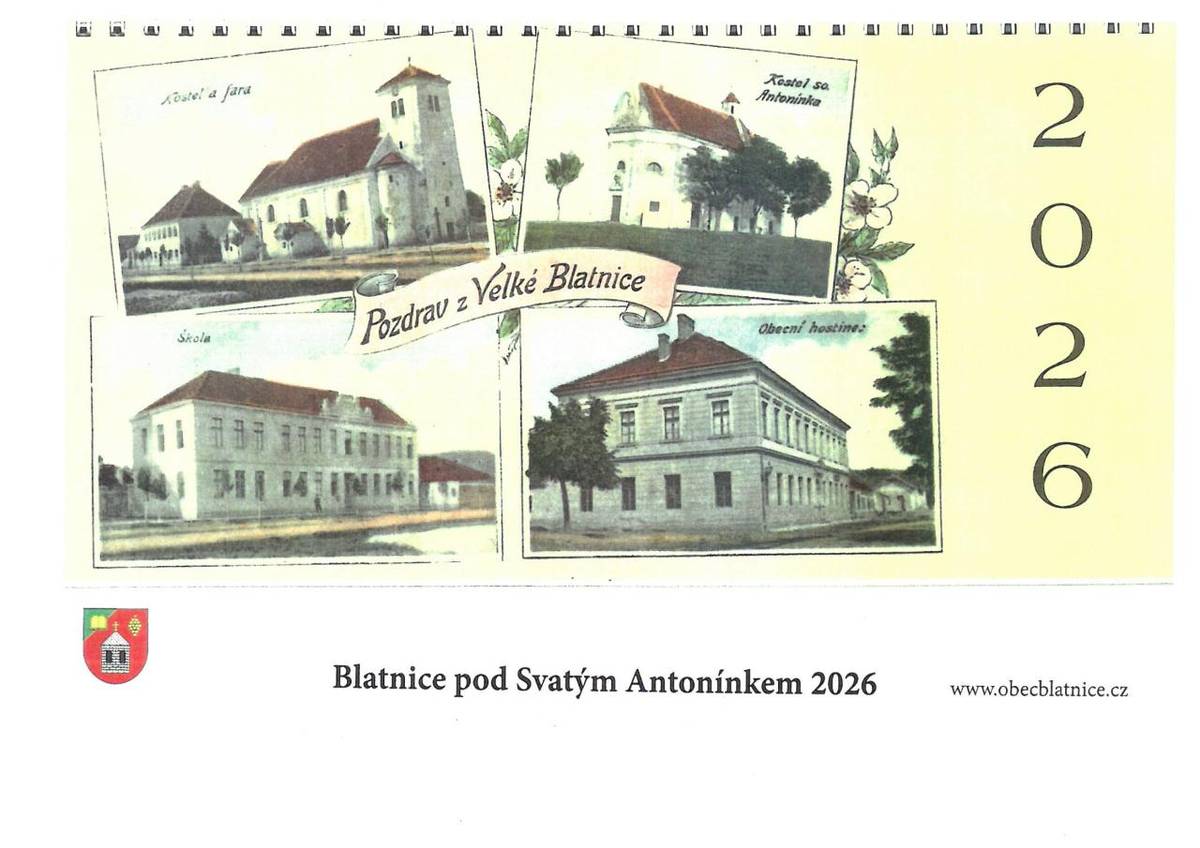 Kalendář obce na rok 2026 v prodeji v úředních hodinách v kanceláři OÚ - pokladna a v papírnictví paní Martinkové. Cena 120,- Kč.
