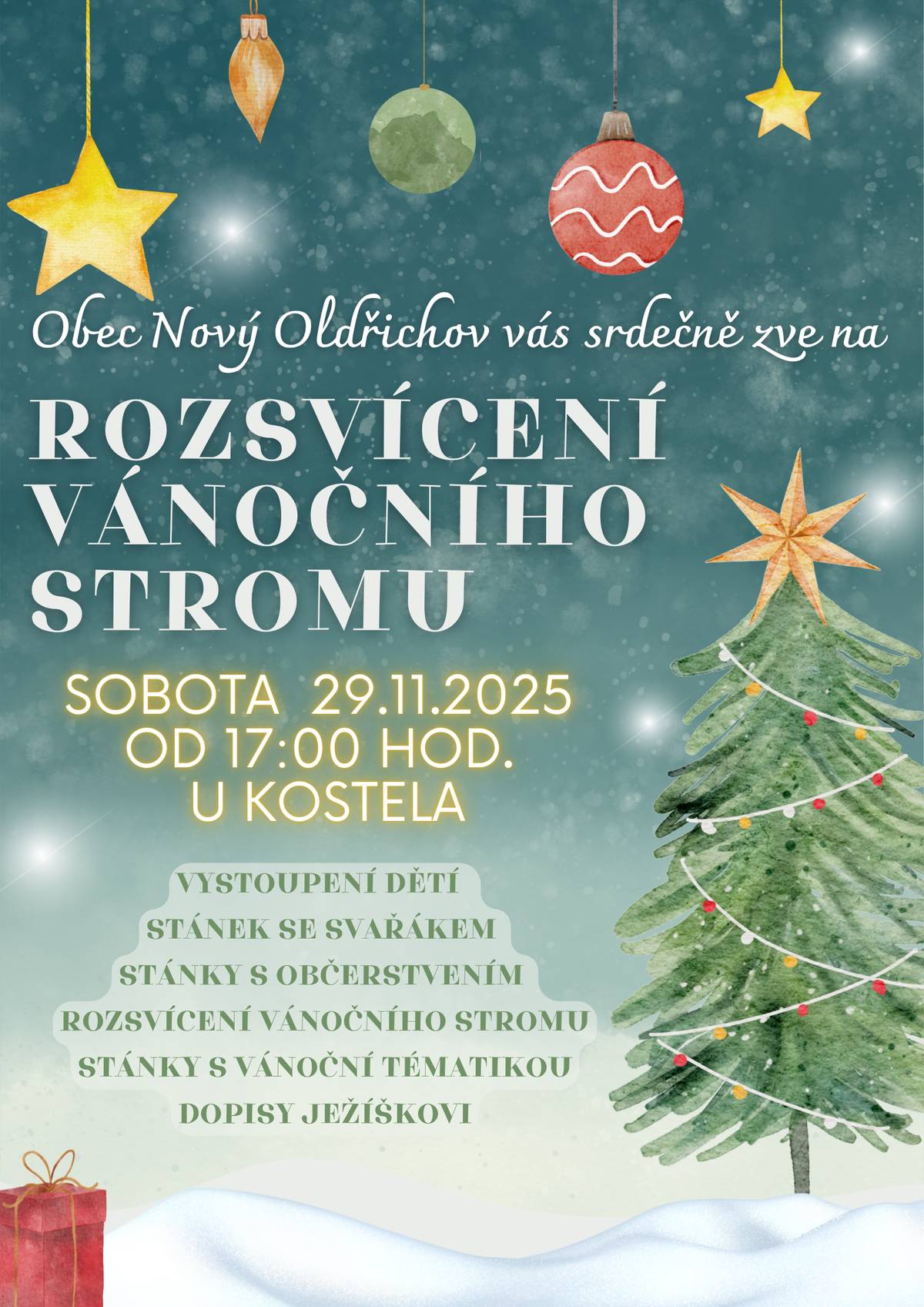 Srdečně zveme na rozsvícení vánočního stromku u kostela Povýšení sv. Kříže v sobotu 29.11.2025 od 17:00 hodin.