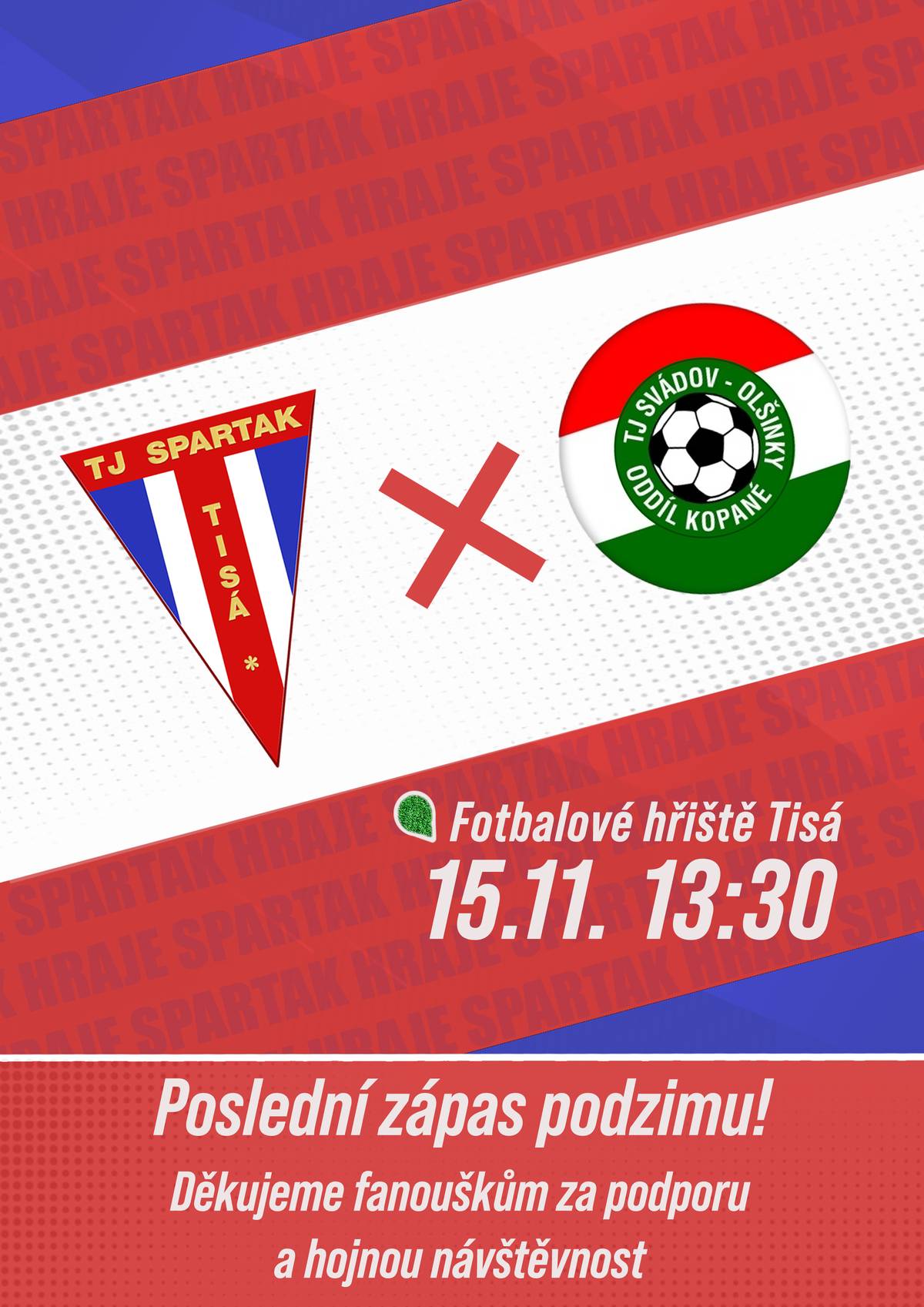 Poslední zápas podzimu! Děkujeme fanouškům za podporu a hojnou návštěvnost!