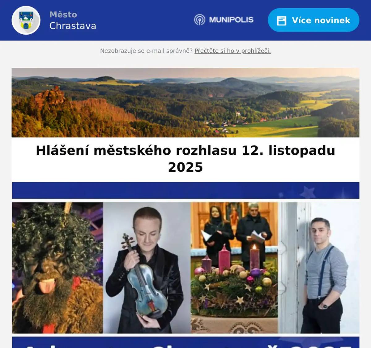 SČVK oznamují přerušení dodávky vody dne 13.11.2025 od 8:00 do 12:00 hod. v Andělské Hoře č. p. 94,103,112-122. Více na tel. 601 267 267.