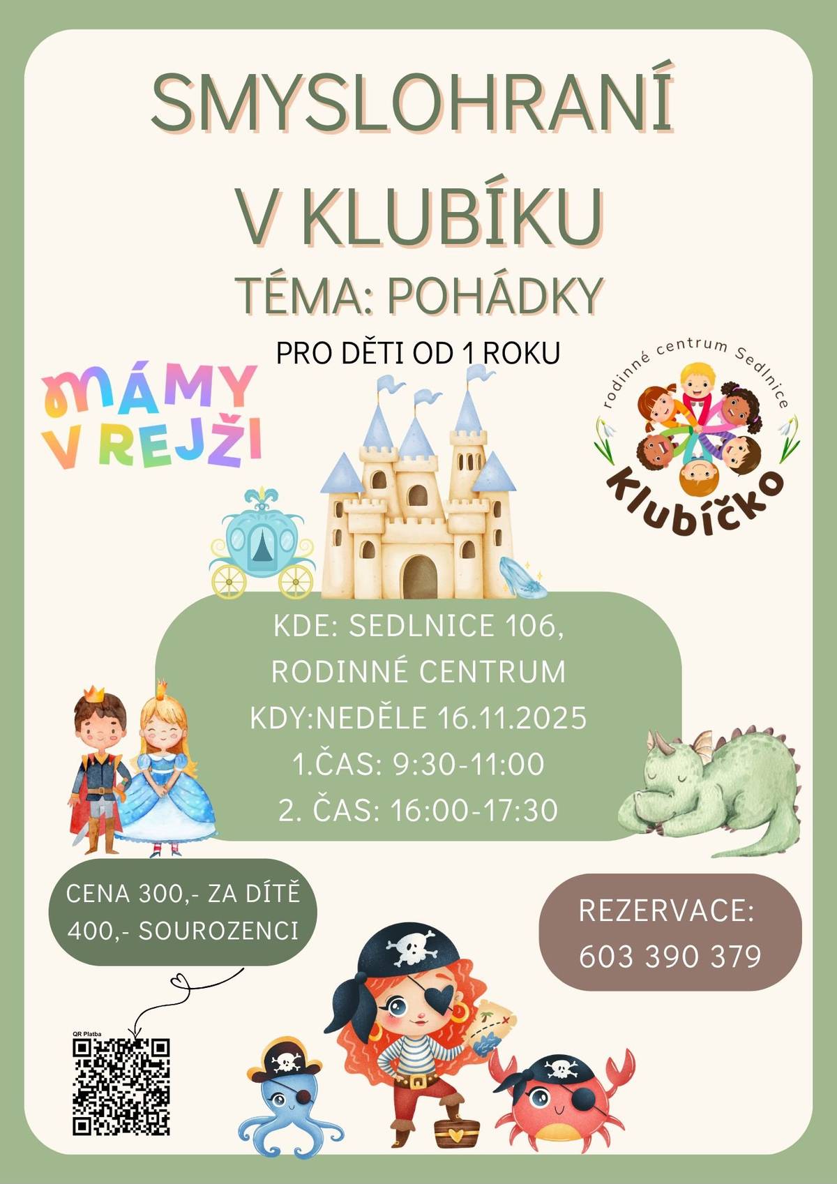 📅 Kdy: Neděle 16. listopadu 🕒 Na výběr ze dvou časů:  • 9:30–11:00  • 16:00–17:30 🎨 Čeká vás hraní s různými smyslovými materiály, tvoření a prostor pro objevování. 🧺 S sebou: pohodlné oblečení, které se může umazat, a dobrou náladu 🥰 📍 Místo konání: Rodinné centrum  💌 Rezervace nutná.  Těšíme se na společné smyslové dobrodružství. 💛