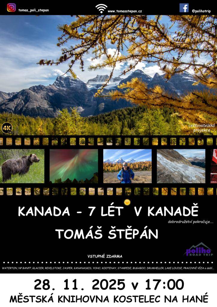 Přednáška Tomáše Štěpána na téma Kanada se uskuteční v pátek 28.11.2025 v 17.00 hodin.