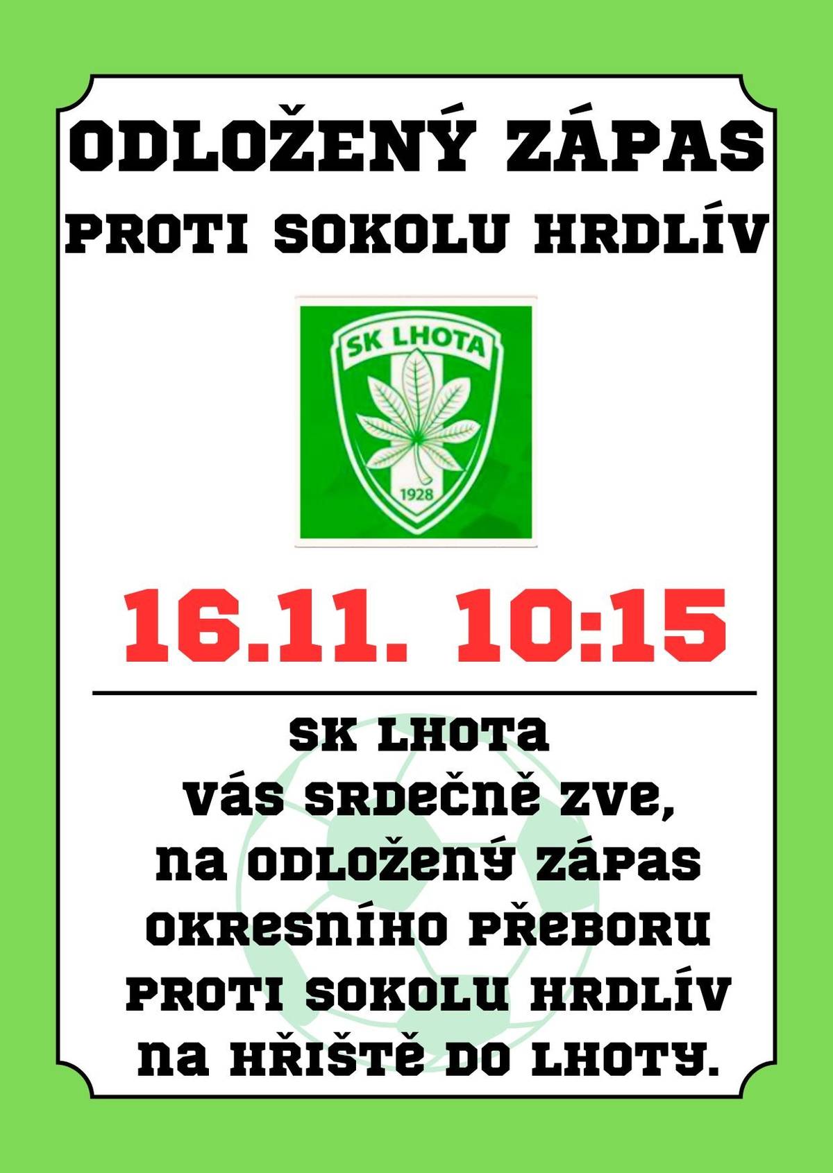 pozvánka na odložený zápas