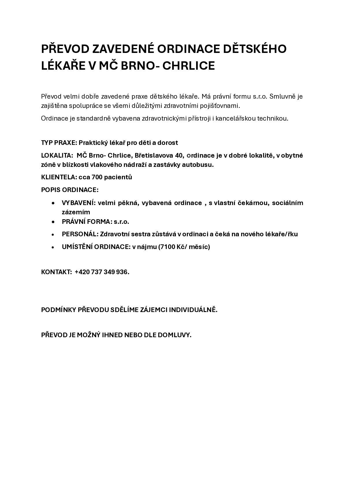 Pro dětskou ordinaci v Brně- Chrlicích hledáme nového dětského lékaře/lékařku.