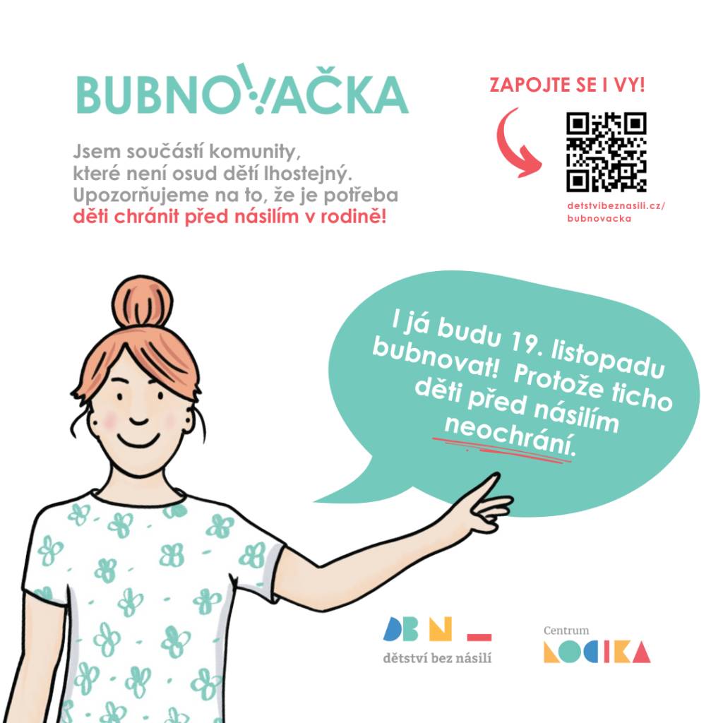 Ve středu 19. 11. se zapojíme spolu s dětmi ze základní i mateřské školy do akce centra Locika, kterou upozorňujeme na důležitost ochrany dětí před násilím v rodině.  Bubnujeme, aby byl hlas dětí slyšet. Protože ticho děti před násilím neochrání. Akce se koná v rámci Týdne za dětství bez násilí.