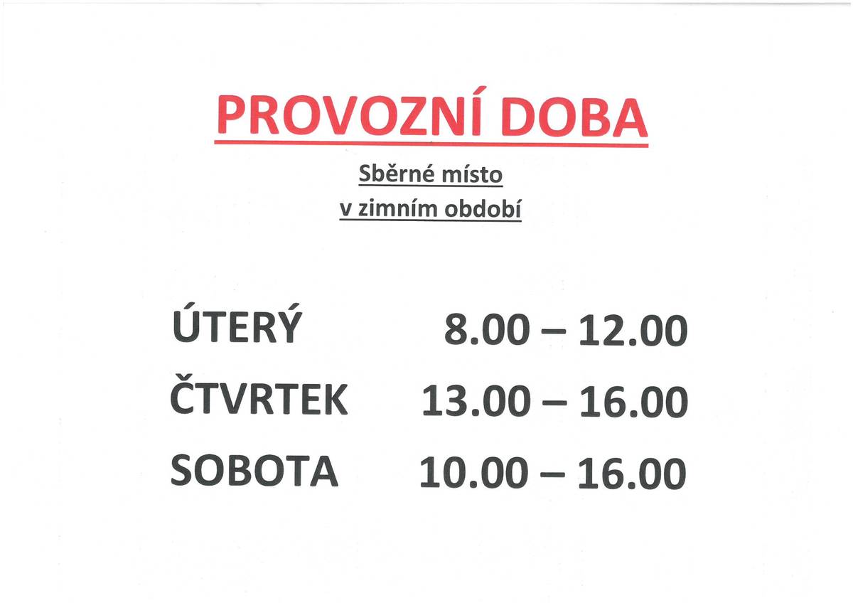 Oznamujeme občanům, že kontejnery na použitý textil byly přemístěny na sběrný dvůr v naší obci.  Budou přístupné dle otevírací doby sběrného dvora.