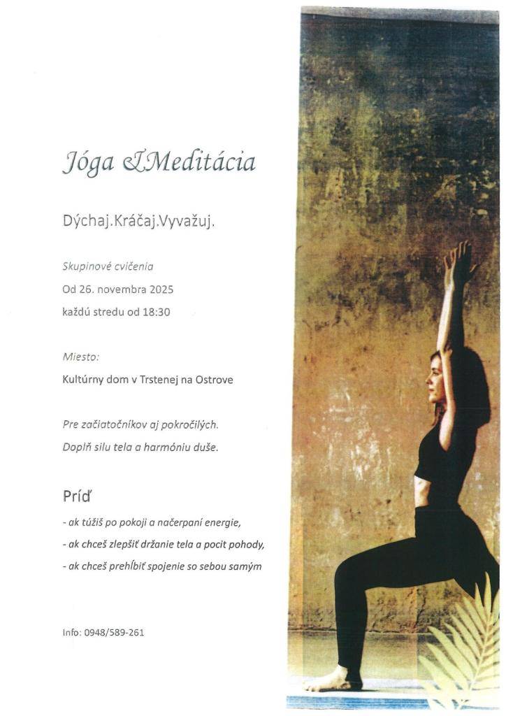 Jóga skupinové cvičenia od 26.novembra 2025