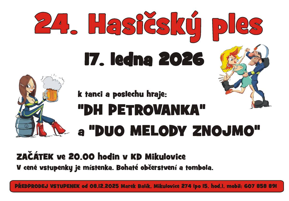 Hasičský ples se blíží. Za necelý měsíc začne předprodej vstupenek.