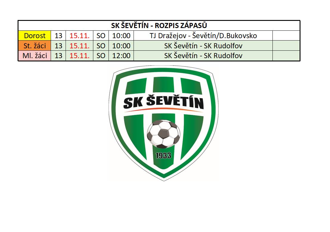 Rozpis fotbalových zápasů pro tento týden. Přijďte zafandit a podpořit hráče.