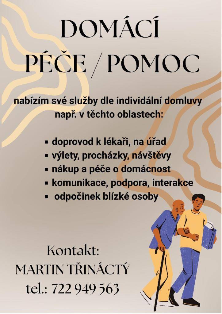 Jste v tíživé situaci? Potřebujete pomoct? Schází Vám osoba, se kterou si můžete popovídat? Je tu pro Vás Martin Třináctý, se kterým se můžete domluvit na schůzce na tel. č. 722 949 563.
