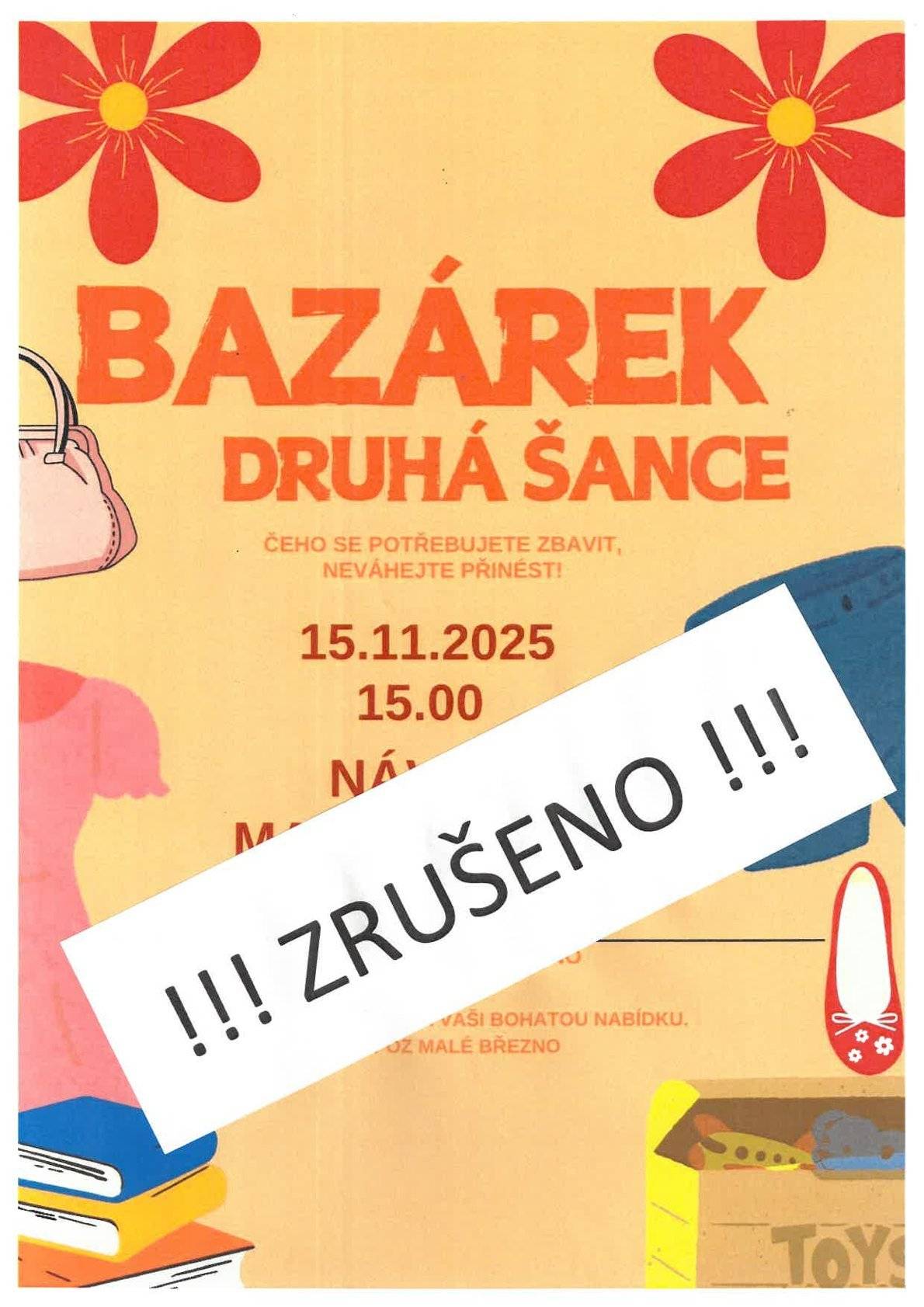 Bazárek - druhá šance se v sobotu 15.11.2025 ruší. Děkujeme za pochopení. Spolek pro občanské záležitosti