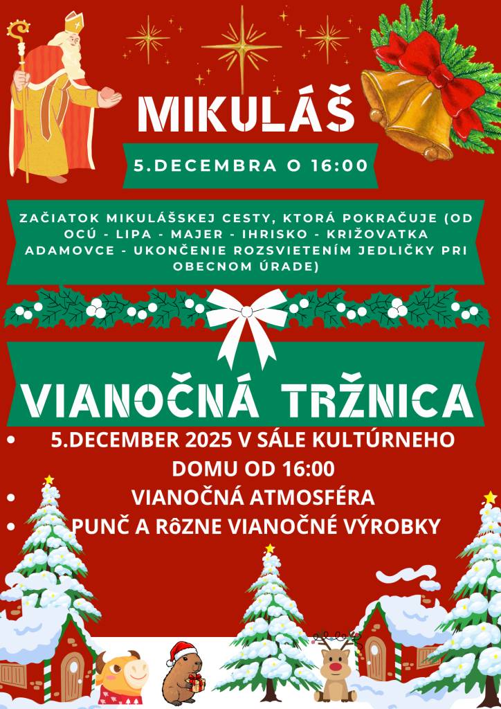 Občania, ktorí majú záujem predávať na vianočnej tržnici, podajte si žiadosť na: obec@adamovskekochanovce.sk.