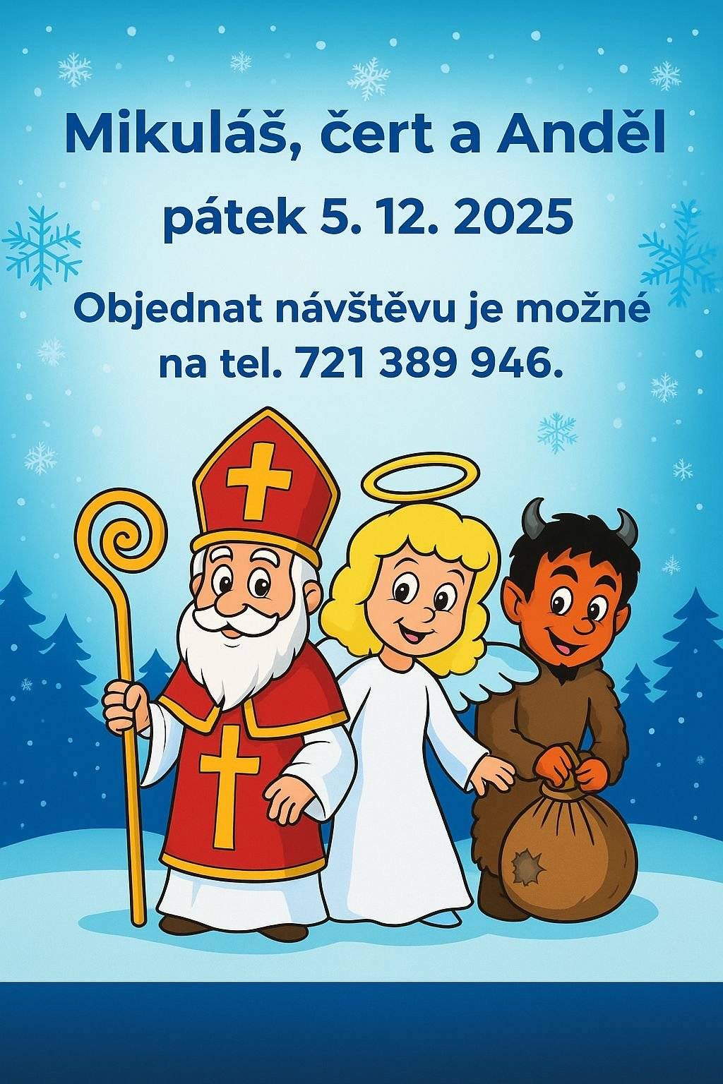 👹😇🤶Opět po roce zavítá do Mydlovar Mikuláš, Anděl a jejich pomocníci z pekla. Pokud máte o návštěvu zájem kontaktujte Mikuláše na tel. č. 721 389 946.