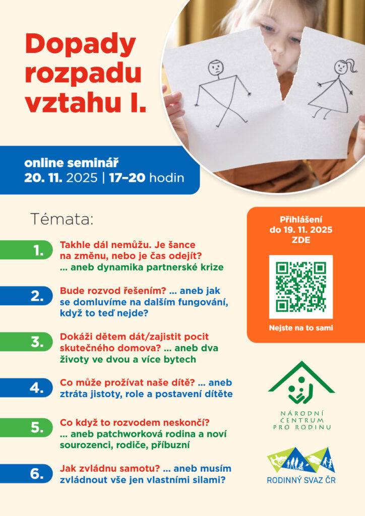 Národní centrum pro rodinu Vás zve na online seminář Dopady rozpadu vztahu I.