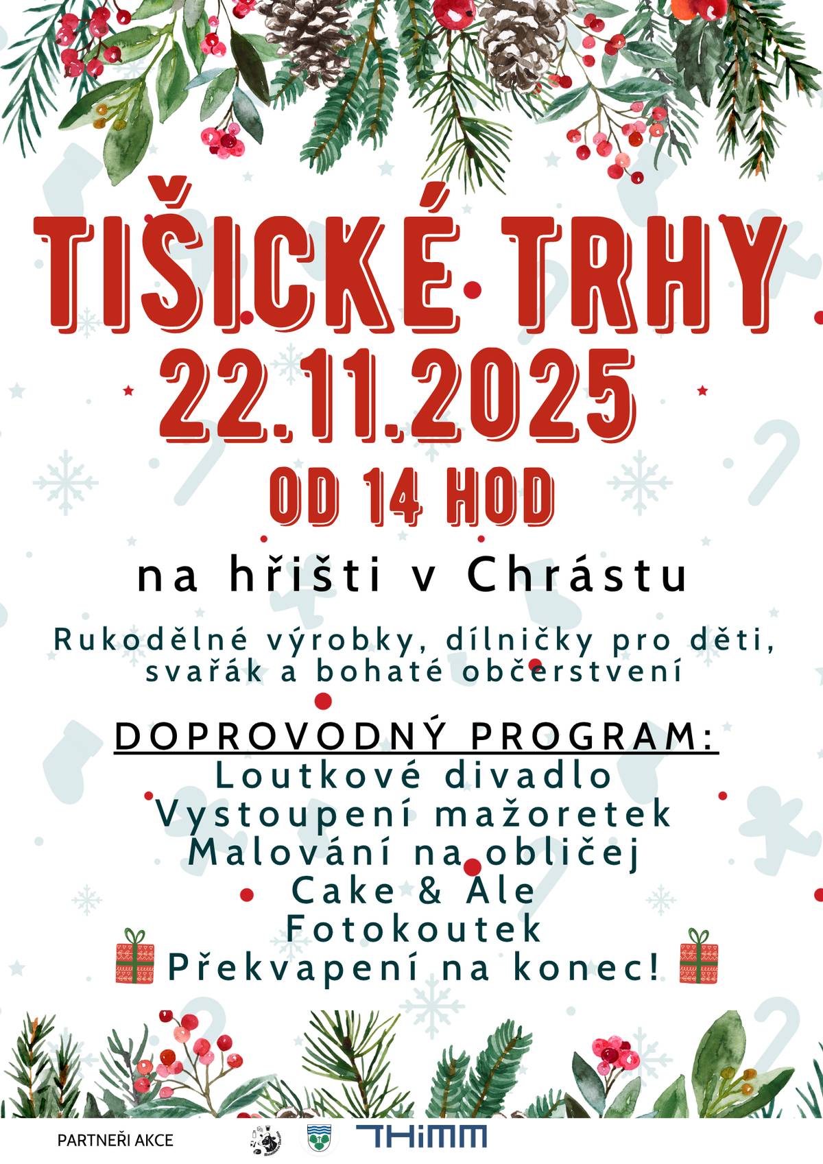 Drazí sousedé, Tišické Mamas z. s. nás všechny zvou na Tišické trhy, které se konají už tuto sobotu 22. listopadu od 14 hodin na Hřišti TJ Sokol Tišice. Těšit se můžeme na: • rukodělné výrobky • dětské dílničky • výborný svařák • bohaté občerstvení A také na pestrý doprovodný program: • loutkové divadlo • vystoupení mažoretek • malování na obličej • Cake & Ale • fotokoutek • překvapení na konec 🎁 Pojďme si společně užít předvánoční atmosféru, potkat se, popovídat si a podpořit šikovné místní tvůrce i organizátorky. Těšíme se na vás! 🎄💚