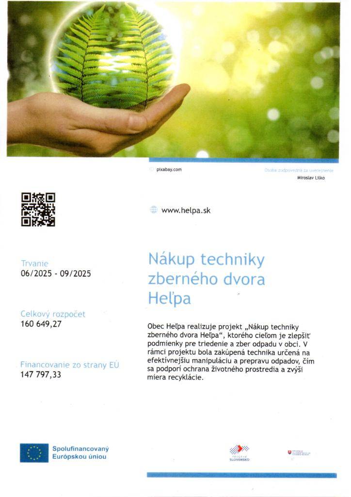 Nákup techniky zberného dvora Heľpa
