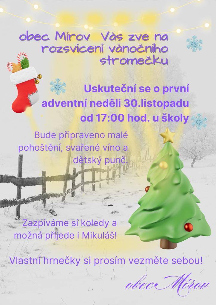 Rozsvícení vánočního stromečku se uskuteční v neděli 30.listopadu od 17:00 hod. u školy.