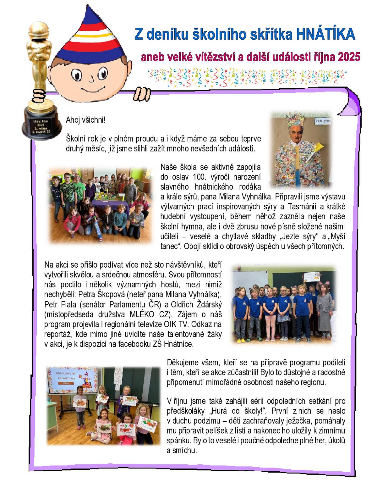 Z deníku školního skřítka Hnátíka aneb co se dělo v naší škole v říjnu 2025.