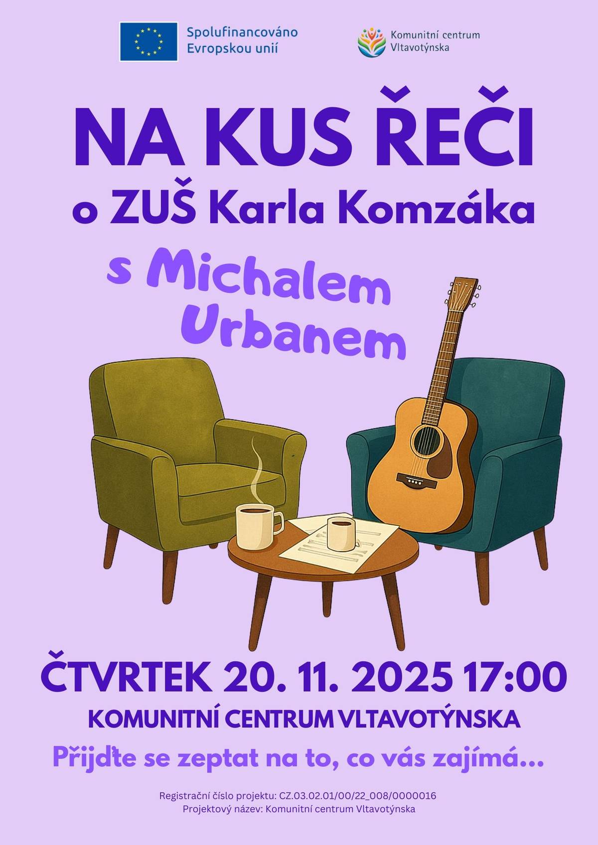 NA KUS ŘEČI s Michalem Urbanem o Základní umělecké škole Karla Komzáka. Přijďte si popovídat o hudbě, škole a vizích do budoucna! Tentokrát bude naším hostem nový ředitel Základní umělecké školy Karla Komzáka Michal Urban, který se těší na otevřenou diskuzi a povídání si s vámi. Připraveny jsou i hudební vsuvky!