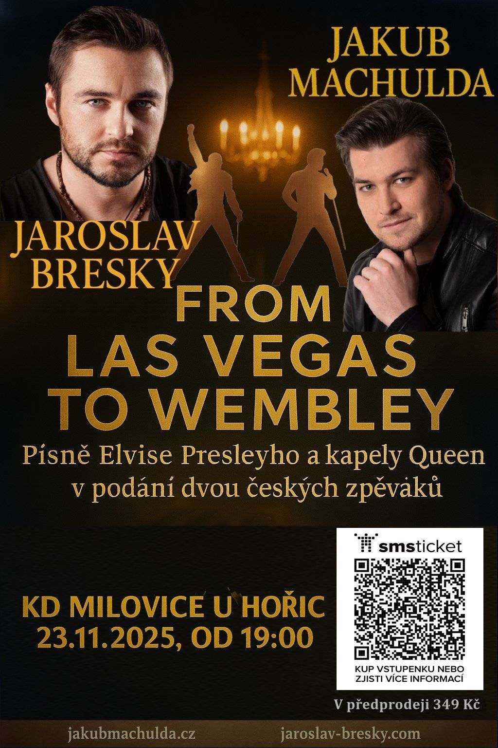 Přijďte si poslechnout hity Elvise Presleyho a kapely Qeen. Kdy: 23.11.2025 V kolik hodin: 19:00 hodin Kde: KD Milovice u Hořic Těšíme se na vás!