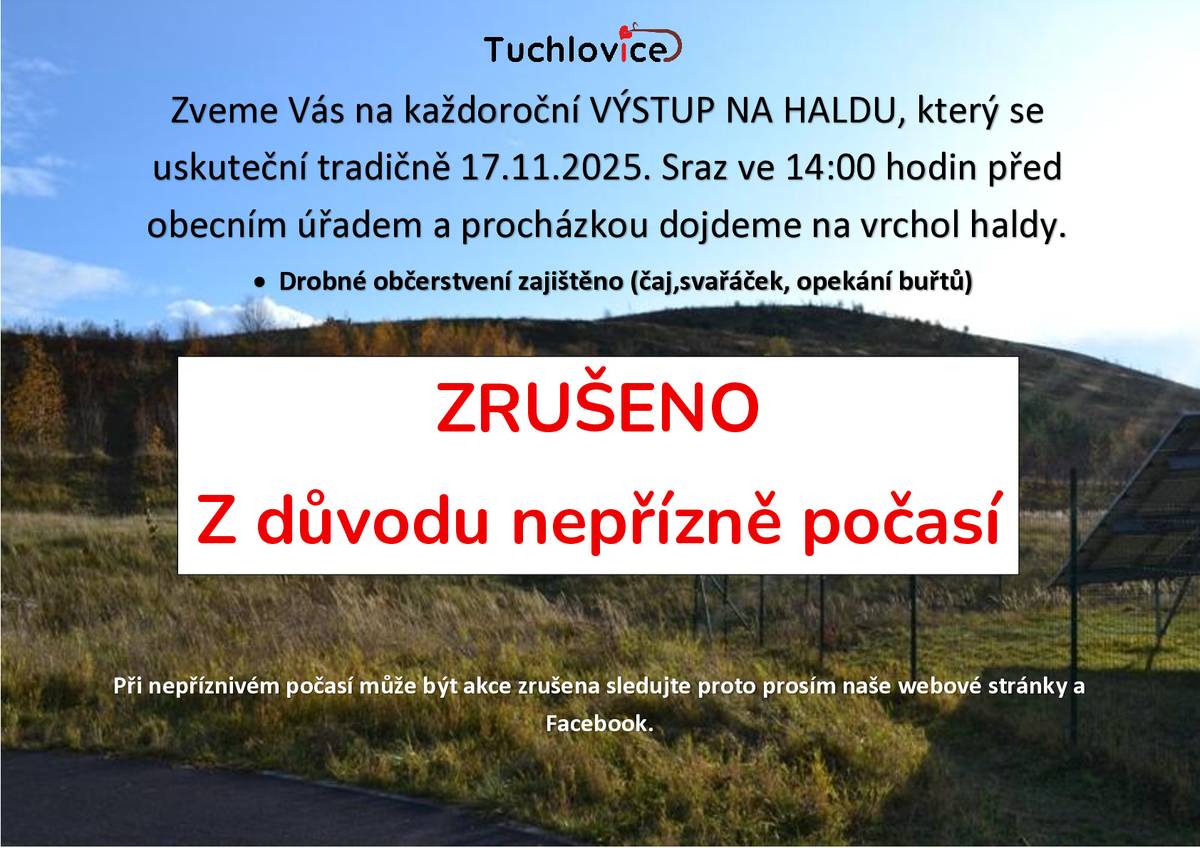 Z důvodu nepřízně počasí jsme bohužel nuceni zrušit dnešní výstup na haldu.