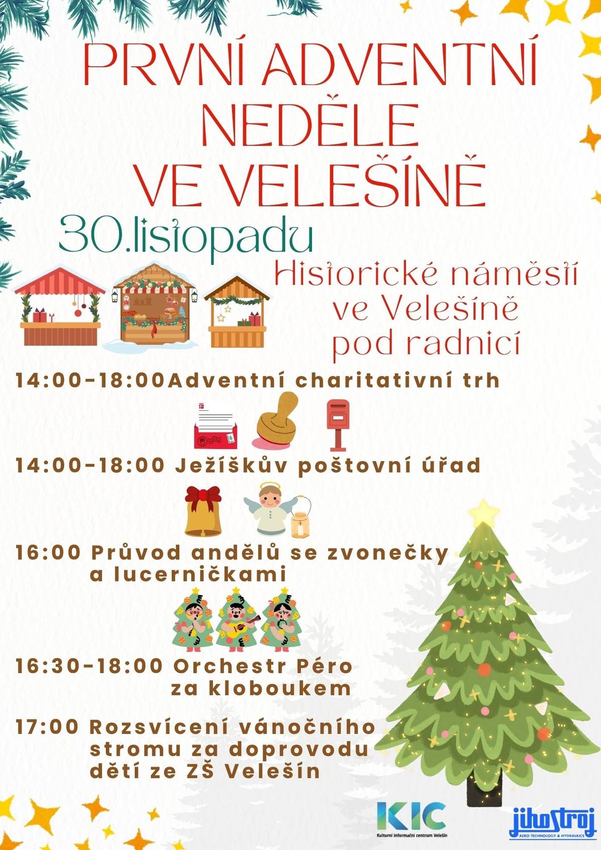 Neděle 30.11.2025 od 14 hodin na historickém náměstí ve Velešíně.