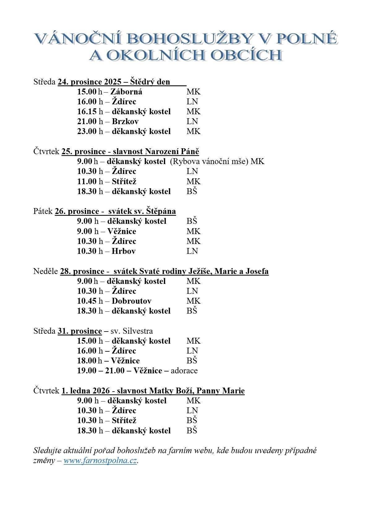 v Polné a v okolních obcích