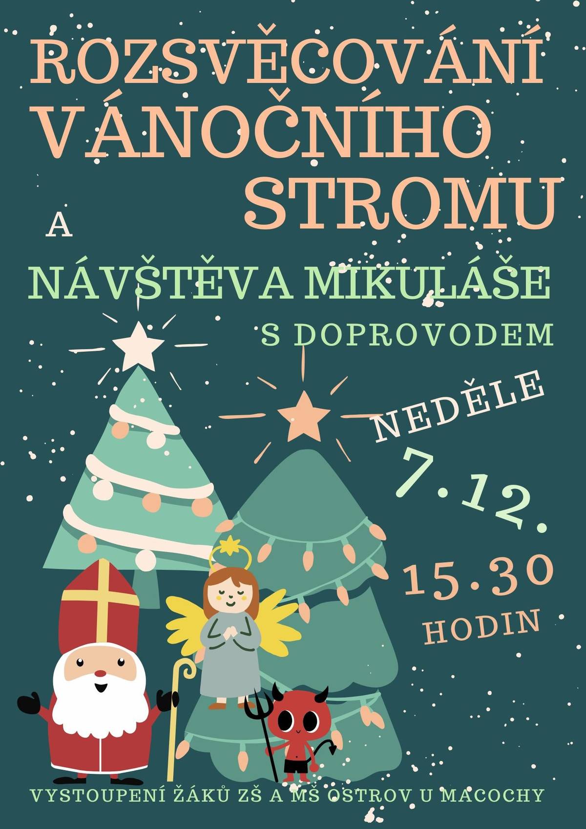 Rozsvěcování vánočního stromu a návštěva Mikuláše s doprovodem