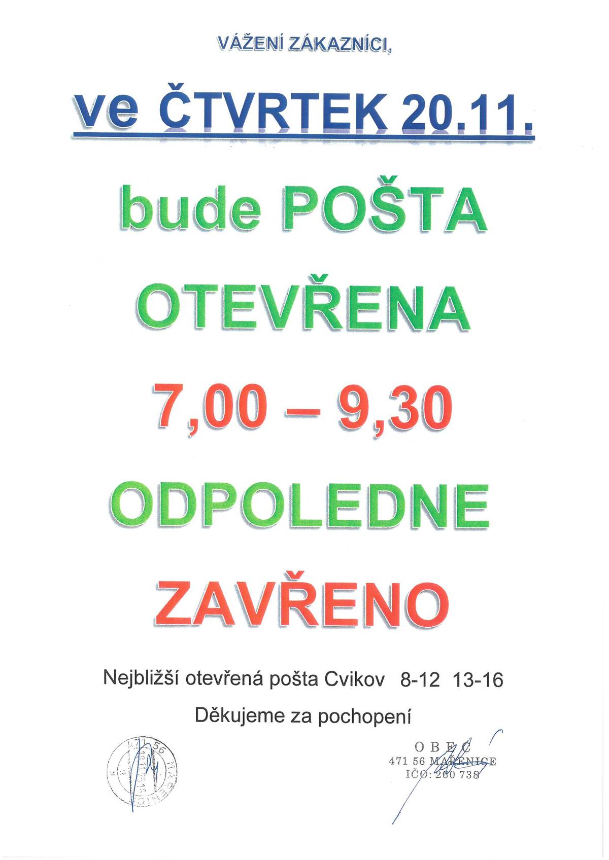 20.11.2025 bude odpoledne zavřeno .