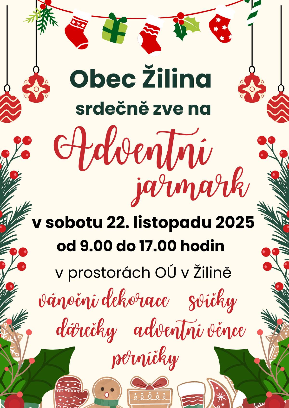 Již tuto sobotu se na vás těšíme na Adventním jarmarku v Žilině. Přijďte si vybrat voňavé perníčky, vánoční dekorace, adventní věnce i drobné dárečky. Jste srdečně zváni!