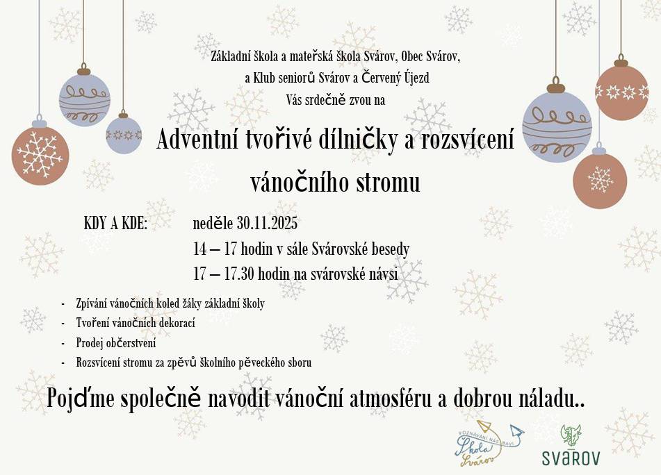 Adventní dílničky, koledy a rozsvícení vánočního osvětlení