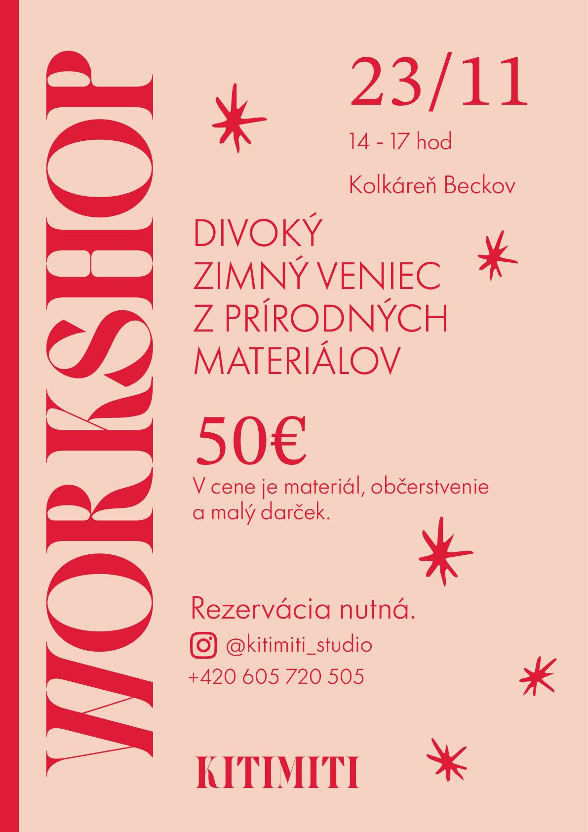 V Kolkárni v Beckove sa v nedeľu 23.11.2025 od 14.hod do 17.hod uskutoční workschop: